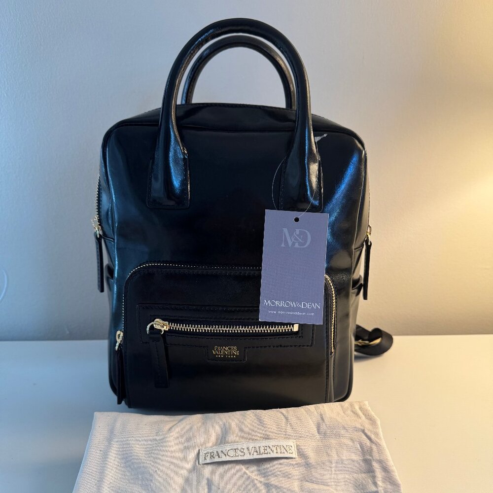 NWT Frances Valentine Small Casey Backpack GLazed Leather Black RARE